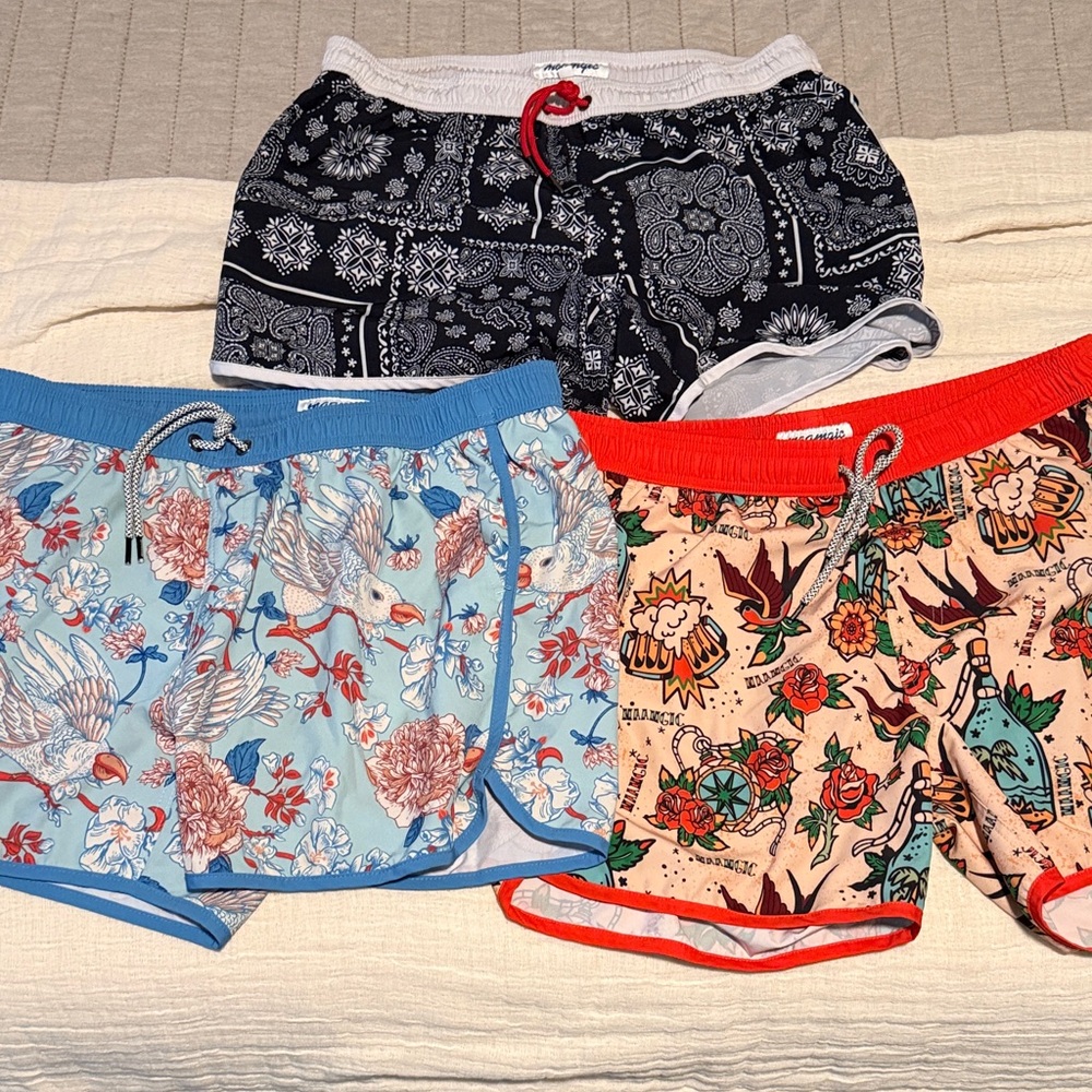 Maamgic Set of Three Patterned Retro Swim Shorts with 4 Way Stretch